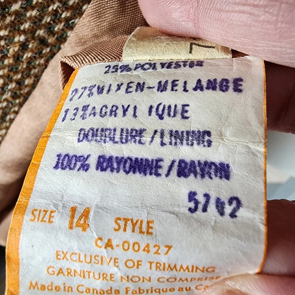 Vintage 70s Tweed Equestrian Preppy Academia Blazer Brown Cream Size 14 - Picture 3 of 16